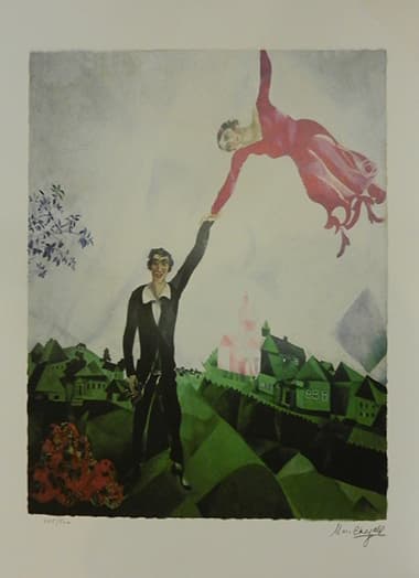 כלה באויר מאת מארק שאגאל - ליטוגרפיות | גלריה רעות