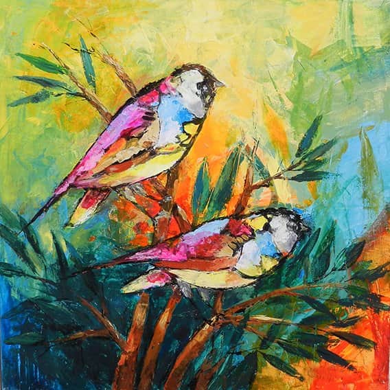 ציפורים בירוק מאת הדפסה על קנבס - הדפסות על קנבס | גלריה רעות