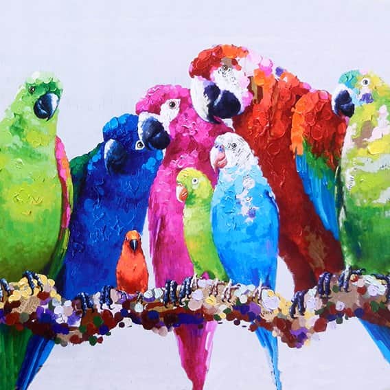 תוכים בצבע מאת הדפסה על קנבס - הדפסות על קנבס | גלריה רעות